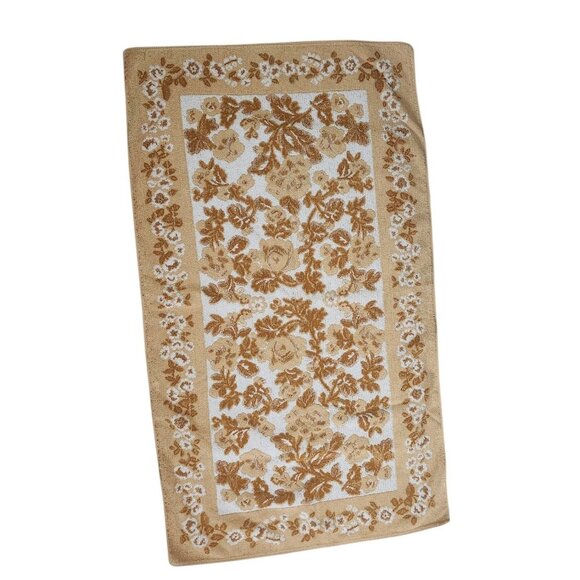 Vintage Cannon Mills Beige white Brown Floral Jacquard Bath and Face Towels With - Picture 8 of 11
